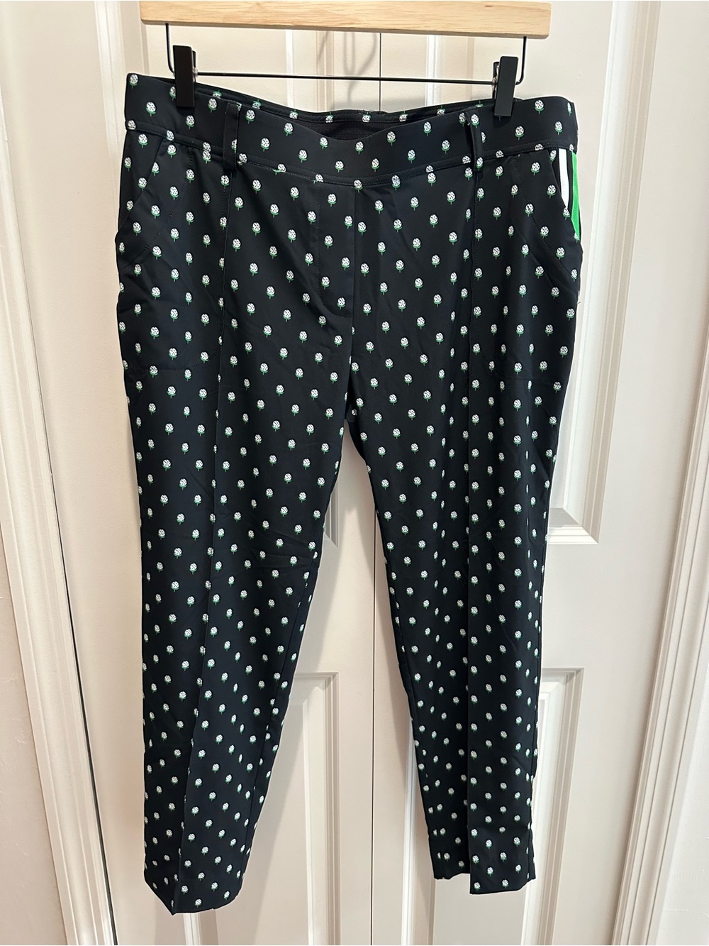 Belyn Key Black Trousers with Mint Polka Dots size Large